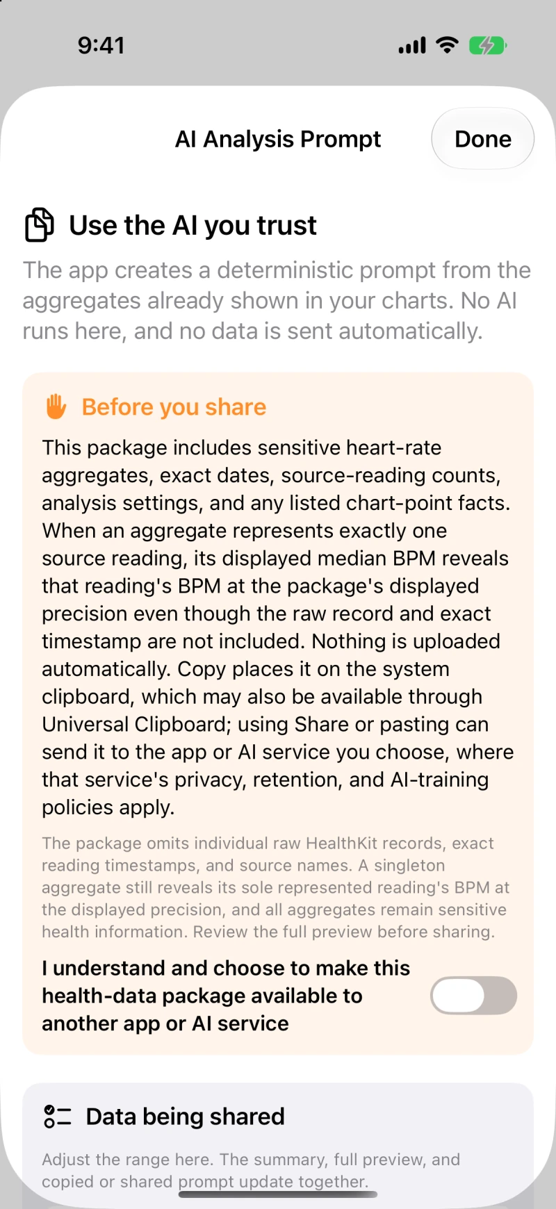 Review of an AI analysis prompt before sharing using sample data