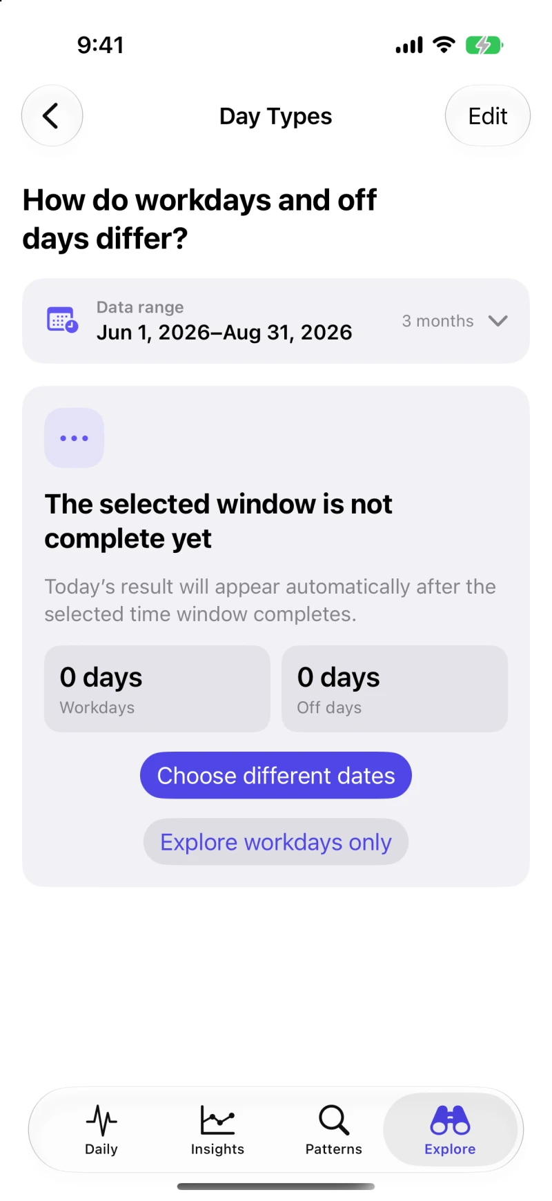 Workday and off-day heart-rate comparison using sample data